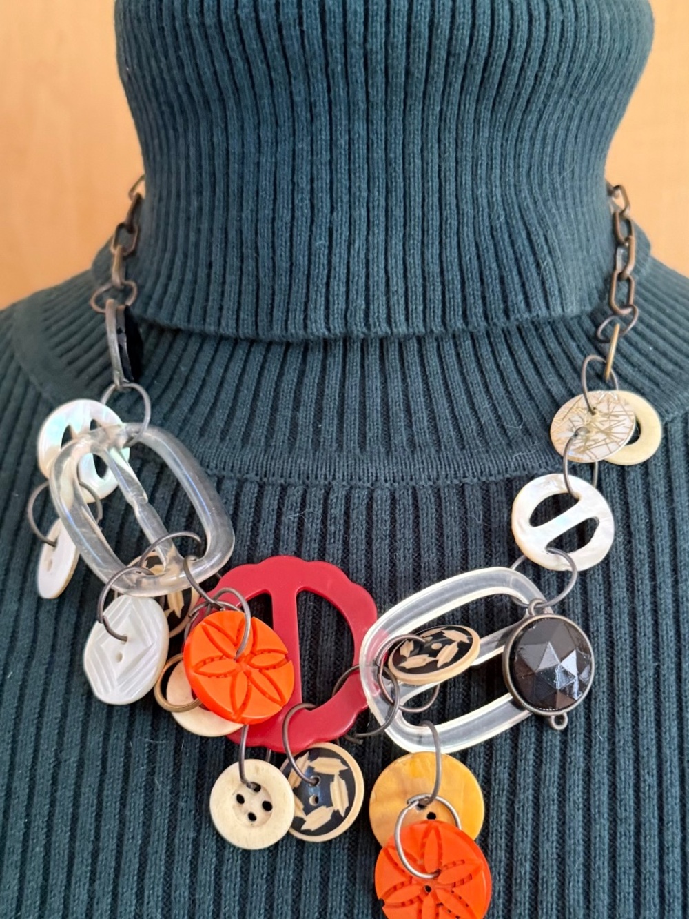 Assemblage Necklace of Vintage Buckles and Buttons